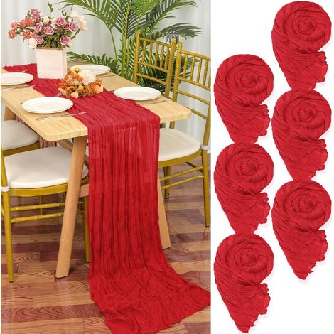 Lot de 6 chemins de table en gaze rouge, 55x300 cm, pour mariage et décoration. (1/5)