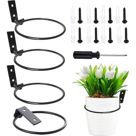 Support de Pot de Fleur Pliable en Métal, 4 Pcs Anneau Fixé au Mur pour Plantes, Support Mural Pliant (M) (1/5)