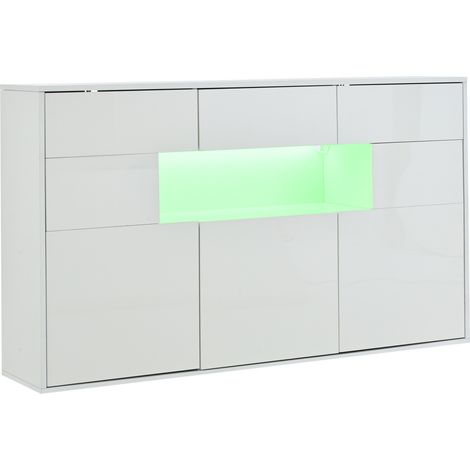 Buffet de salon blanc en MDF 140x30x82 cm avec 3 tiroirs, 5 armoires et éclairage LED contrôlé par application (1/5)