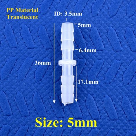 (5 x 5 mm PP - 50 pièces) Raccords directs en plastique de qualité alimentaire, diamètre égal, pour tuyau de pompe à air d'aquarium, raccords de tuyau d'eau à joint pagode (1/5)