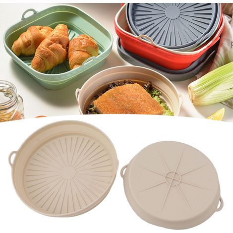 Panier pliable pour friteuse à air chaud, tapis de cuisson pliable en silicone de qualité alimentaire, beige. (1/5)
