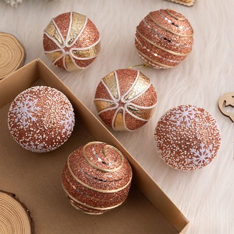 Boules De Décoration De Sapin De Noël - 6 Pièces - Diamètre 8 Cm - Rose Or - Pour Intérieur Et Extérieur (1/5)