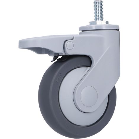 Roue pivotante silencieuse 4" avec frein et tige filetée M12 pour meubles lourds