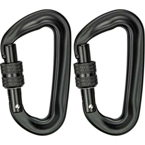 2Pcs Mousqueton Escalade 12KN (1200KG) Robustes Mousqueton Aluminium Mousqueton à Verrouillage en Forme de D pour Hamacs Balançoire de Yoga Camping Porte-clés Chiens de Serrure (1/4)