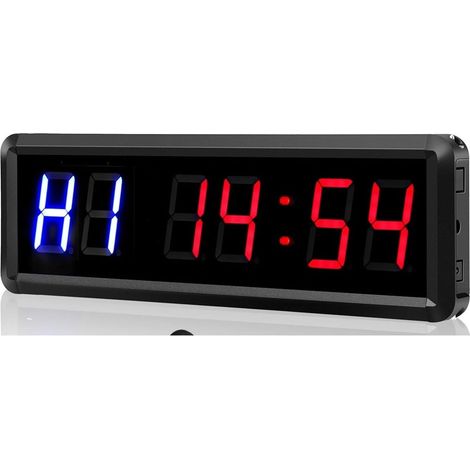 Grande horloge LED numérique surdimensionnée 1.5 pouces 6 chiffres LED minuterie boxe GYM EMOM intervalle programmable compte à rebours/UP Stopwath horloge en temps réel Étagère ou support mural (1/5)