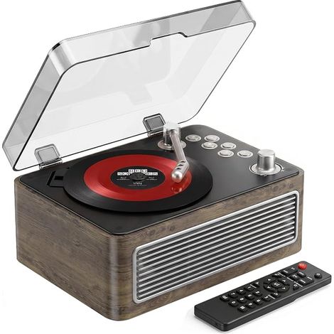 Lecteur CD Bluetooth Portable avec Haut-Parleurs 3600mAh Rechargeable Vintage pour Maison, Lecteur CD Rétro Bois de Chêne Radio FM avec Télécommande, Prise USB AUX pour Livres Audio (1/4)