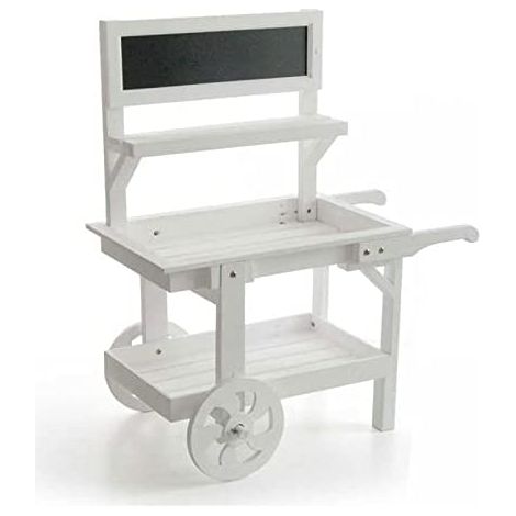 Carretto decorativo bianco per vetrine addobbi con lavagna h 85