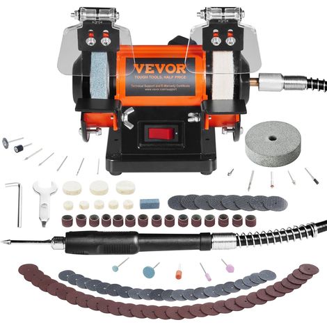 Touret à Meuler 50 W Moteur sans Balais Polisseuse d’Établi 2980 tr/min avec 3 Meules 100+ Accessoires Machine de Polissage Fin et Grossier Meulage Élimination de la Rouille des Métaux Bijoux