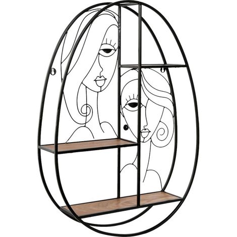 Étagère murale métal et mdf style urban visage artistique noir - noir et bois naturel (1/4)