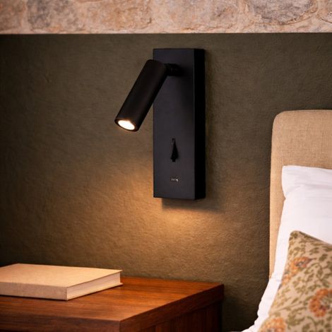 Applique liseuse avec interrupteur et USB C noir mat Tarifa