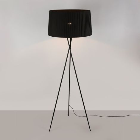 Lampadaire tripode "PRON" - Abat-jour en coton - E27 - Noir