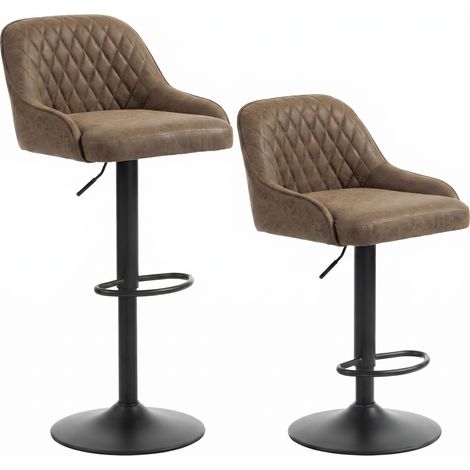 Lot de 2 Tabourets de Bar, Tabourets Hauts Cuisine avec Siège Pivotant et Hauteur Réglable, Marron Foncé (1/5)