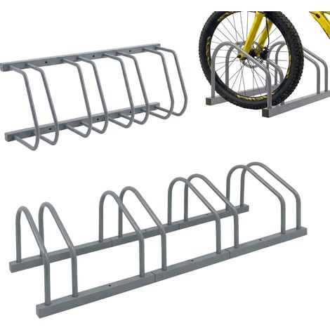 Relaxdays Bike Stand – Floor/Wall mount, 4 bikes, up to 65 mm tyres, garage/courtyard side-by-side steel rack, silver