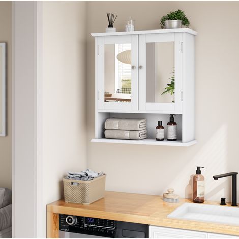 Meuble de salle de bain avec miroir, blanc, MDF et verre, 54,6 x 19,8 x 60 cm HAVRYA (1/5)