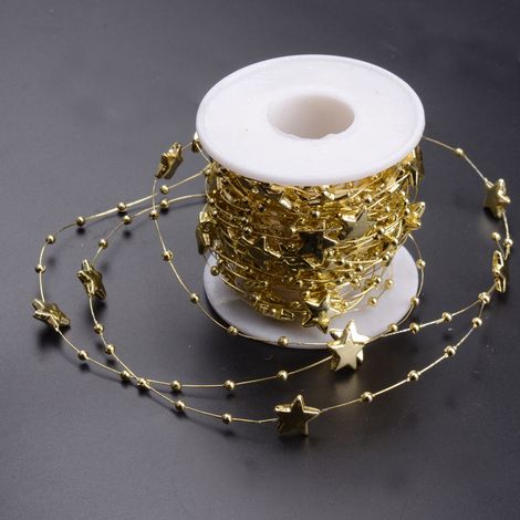 Chaîne de perles étoilées en fil de pêche 10m, décoration dorée pour mariage, Noël et fête (1/2)