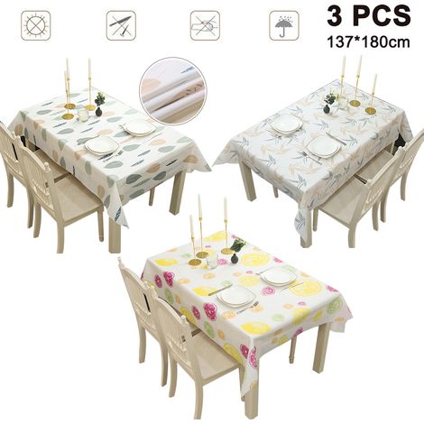 Ensemble de 3 nappes rectangulaires imperméables et résistantes à l'huile, en PVC, pour l'intérieur, l'extérieur, le camping et les pique-niques. (1/5)