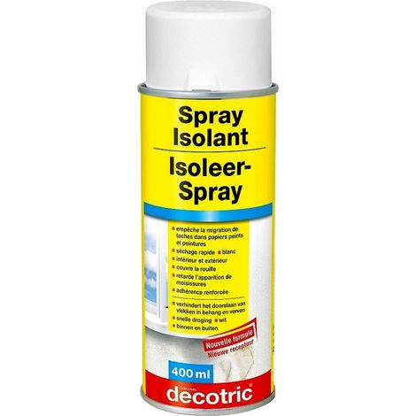 Spray isolant anti-humidité en aérosol – Neutralise nicotine et taches – Sec en 10 min – Pour PVC, bois et métal – 400 ml – Decotric