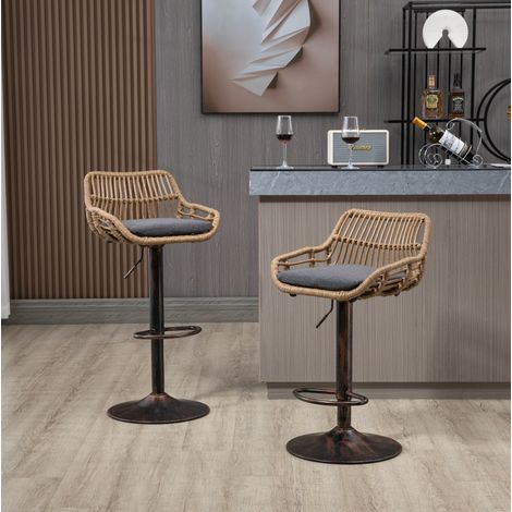 Set di 2 sgabelli da bar 49x48x89-109 cm in rattan e metallo grigio, regolabili FloraGrace (1/5)