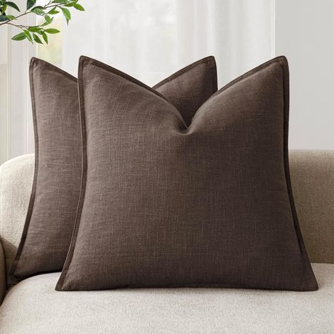 Taies d'oreiller en lin 61 x 61 cm – Housses de coussin décoratives douces, style bohème champêtre, pour canapés, fauteuils et chambres Gris clair champêtre (1/5)