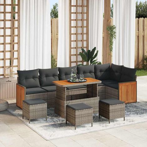 Conjunto de sofás de jardín 10 uds. 9-Número de plazas Gris vidaXL (1/5)