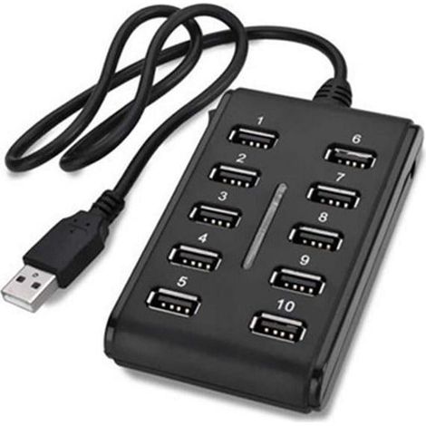 Divisor USB 2.0 de alta velocidad con alimentación de 10 puertos y extensor ST (1/5)