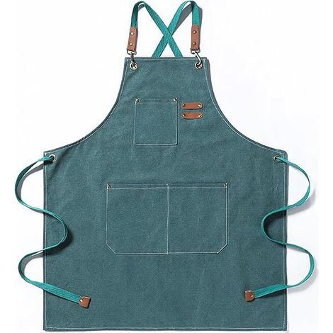 Kochschürze, Gartenschürze aus Baumwoll-Canvas mit großen Taschen für Männer und Frauen, Küchenlätzchen, strapazierfähige, verstellbare Gartenschürze, Grün