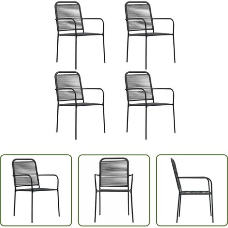 Chaises de jardin - Chaises de jardin lot de 4 Corde en coton et acier Noir (1/5)