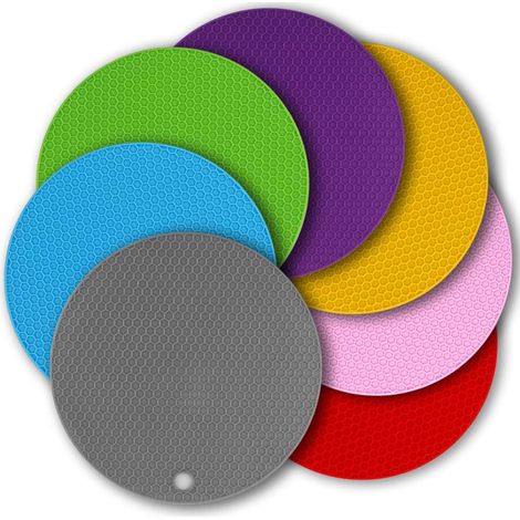 Lot de 7 dessous de plat en silicone de 17.5 cm, tapis chaud multifonction en silicone ulaire, tapis isolant antidérapant en silicone (1/5)