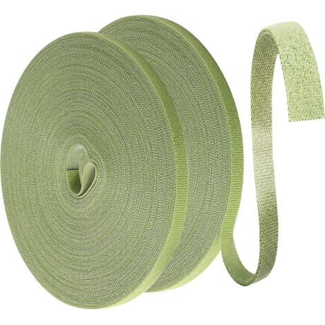 Attaches pour plantes de jardin de 50 m, attaches vertes gazon de 10 mm, ruban de fixation réutilisable, résistant aux intempéries, auto-adhésif (25 m/rouleau) (1/5)