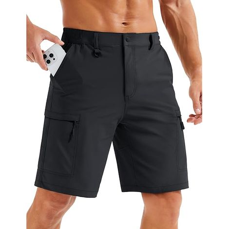 Shorts De Randonnée - 9 Pouces - Tissu Ripstop Nylon 90 % Spandex 10 % - Séchage Rapide Imperméable Respirant - 5 Poches Zippées - Taille Élastique Avec Anneaux D - 1 Pièce (1/3)