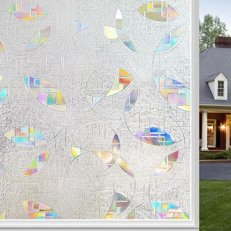 Statisch haftende Fensterfolie, selbstklebende Milchglasfolie, Regenbogen-Fensterfolie, UV-Schutzfolie für Büro, Zuhause und Badezimmer, 90 x 200 cm (1/5)