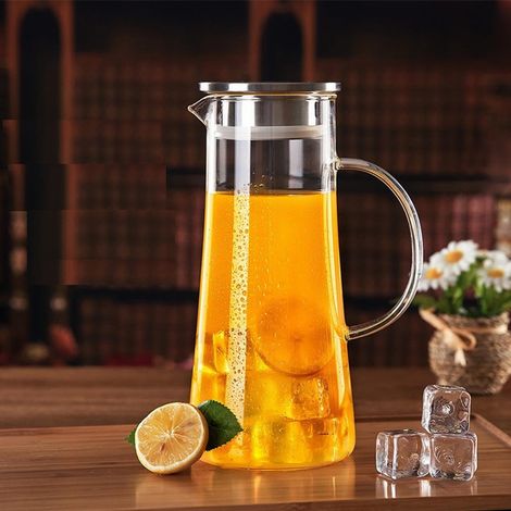 Carafe En Verre Borosilicat Avec Couvercle Et Bec Verseur - 1500 Ml - Pour Thé Glacé, Limonade, Eau Chaude Ou Froide - Usage Domestique Et Professionnel