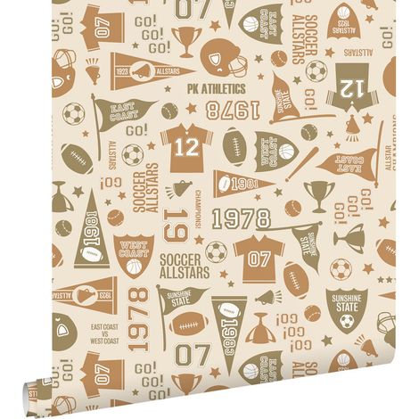 papier peint thème sportif beige, rouge et bleu - ESTAhome (1/5)