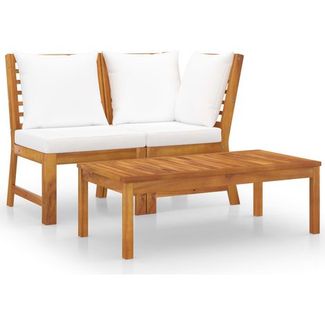 vidaXL 3 Piece Garden Lounge Set with Cream Cushion Solid Acacia Wood (1/6)