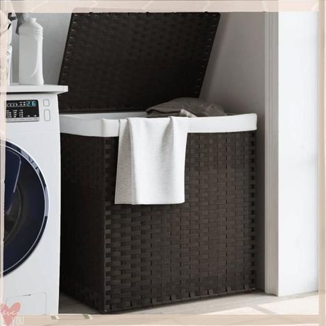 Panier à linge - VINGVO - 2 sections - Marron foncé - 53x35x57 cm - Pliable avec couvercle (1/5)