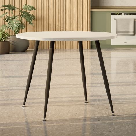 Mesa de comedor / cocina Corin 100x100x75 cm para 3 a 4 personas  Tablero en melamina blanca de 25 mm  Patas metálicas negras  MOG Casa (1/5)