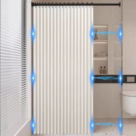 Rideau de Douche Magnétique Pliable Imperméable avec Crochets, Résistant aux éclaboussures, Rideaux de Douche en Polyester Lin pour Salle de Bain, Beige, 120x200cm (1/5)