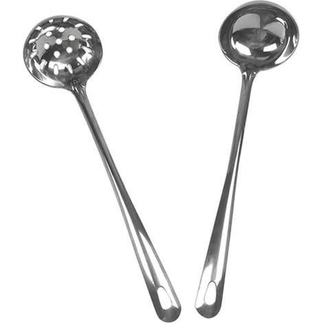 2 cuillères inox passoire long manche ergonomique, résistantes pot chaud, idéales cuisine asiatique/soupe (1/5)