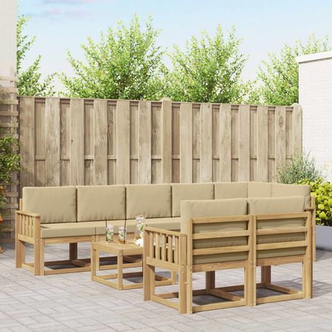 vidaXL Outdoor-Sofagarnitur 9 Stk. Weiß und Beige Polyester (1/5)