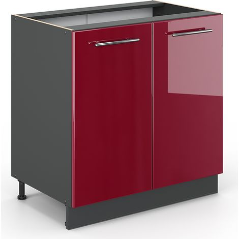 Meuble bas sous-évier Fame-Line, Rouge bordeaux Haute brillance, 80 cm avec étagère, sans plan de travail, Vicco