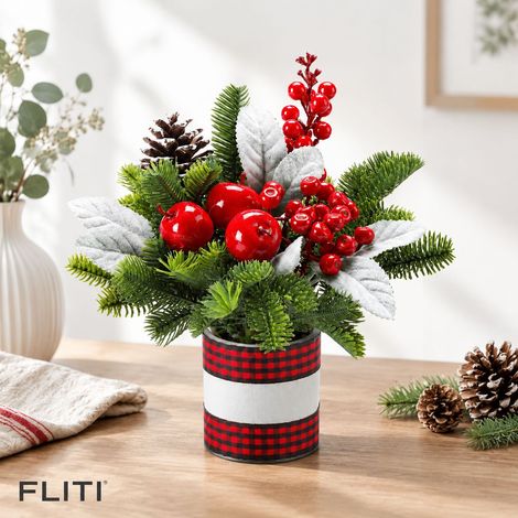 FLITI Mini Christmas Tree, Apple Red and Red Checkered, 26cm, Ready to Use, Festive Table Decoration (1/5)