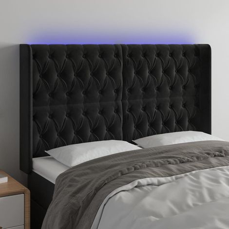 Tête de lit à LED,Panneau de lit,Pour Lit adulte,Décoration murale Noir 147x16x118/128 cm Velours XZZ123101 (1/5)