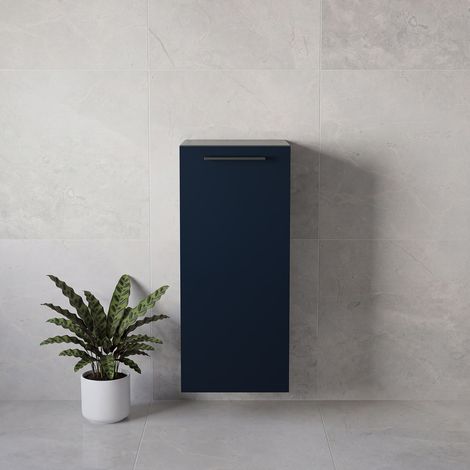 Napoli Deep Blue 350mm Wall Mounted Single Door Side Cabinet - 350mm - Gunmetal Grey 160mm Handle