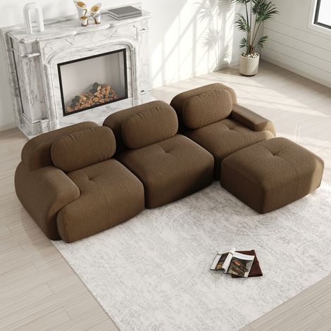 Modulares Ecksofa ohne Montage, Cordstoff braun, 298 x 178 x 70 cm HAVRYA (1/5)