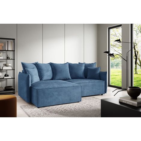 Ecksofa Schlafsofa Sofa MINEA in Stoff Poso Blau Ottomane Links (1/5)