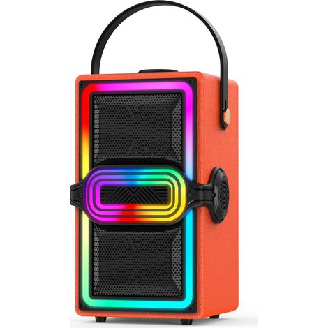 Enceinte Bluetooth 120 W à pic sans fil TWS, enceintes portables pour fêtes en plein air avec caisson de basses, lumières LED colorées, pour la maison, le camping (orange) (1/5)