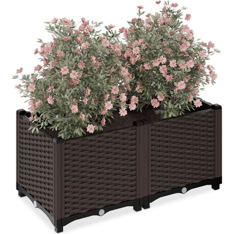 Jardinière, Aspect rotin, H x L x P : 38 x 80 x 40 cm, pour Le Balcon, Le Jardin ou la terrasse, Marron (1/5)