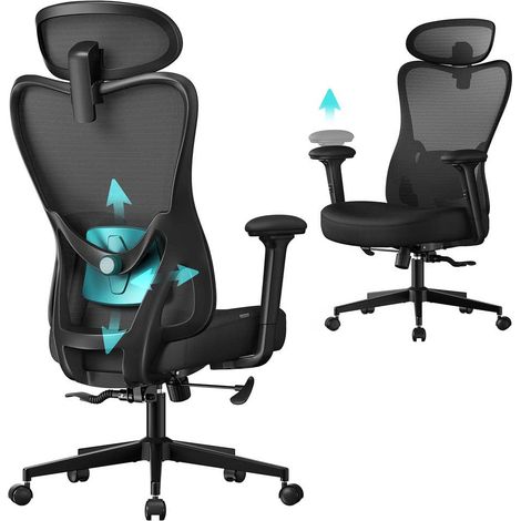 Sedia da ufficio ergonomica poltrona da ufficio poggiatesta e supporto lombare regolabili supporta fino a 150 kg altezza regolabile nero inchiostro 120007985
