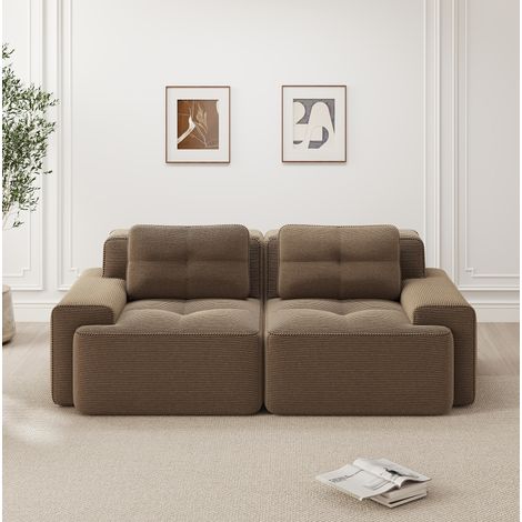 Canapé modulaire profond marron en velours côtelé avec assise 74x cm style nuage (1/5)