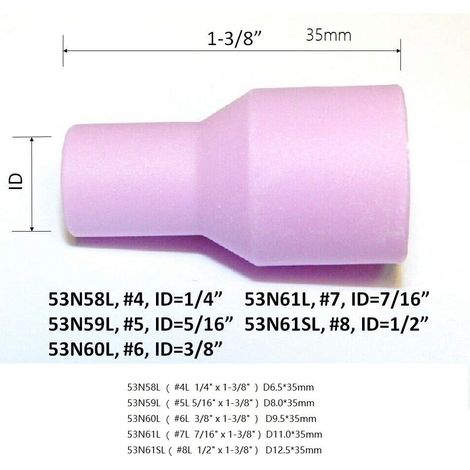 Buse à Lentille à Gaz TIG 53N61SL 8L 12.5mm - Cônes Céramiques Longue Taille pour Torches PTA/DB/SR/WP 9/17/18/20/25/26 - Lot de 10 Pièces (1/5)